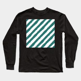 Teal Green Diagonal Stripe Seamless Pattern Long Sleeve T-Shirt